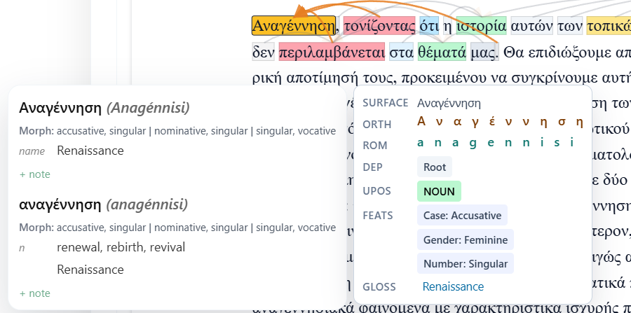 Greek noun stack with case, gender, number