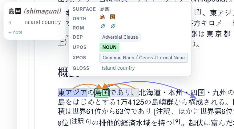 Japanese sentence segmented into individual tokens despite no whitespace