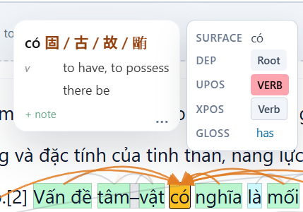 Vietnamese dictionary entry popup