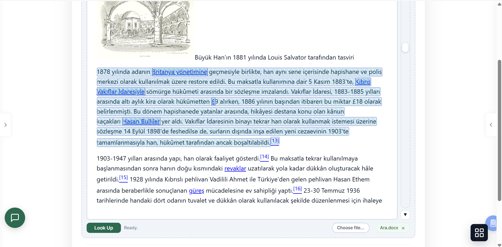 Turkish Word document loaded into the reader