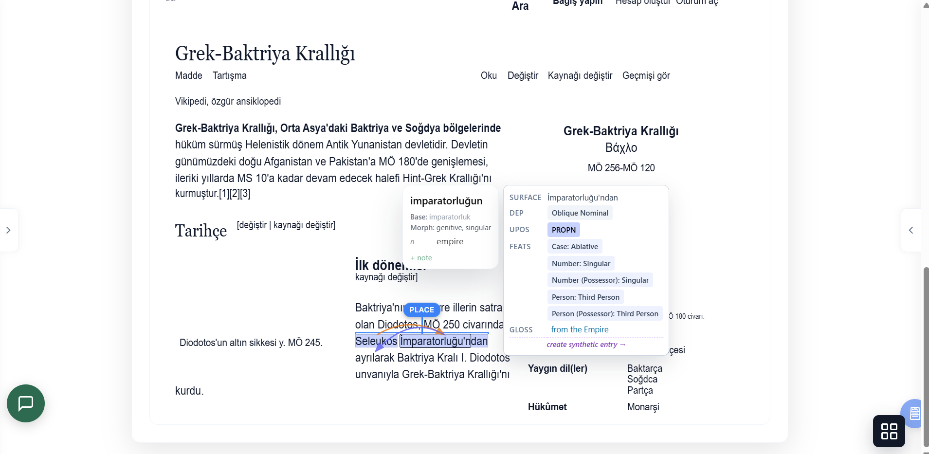 Turkish web snapshot with lookup over geometrically aware text